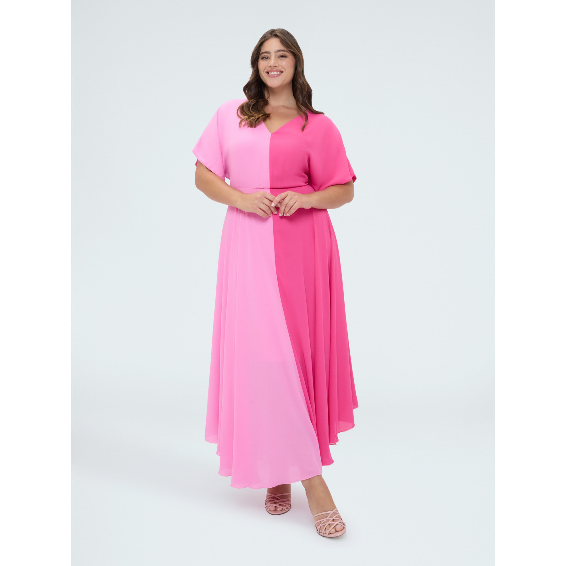 Fiorella Rubino - Vestido largo color block - Rosa
