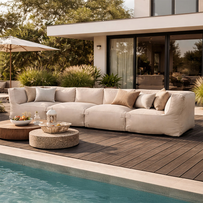 VERONE Salon de jardin modulable 4 places beige en tissu déperlant