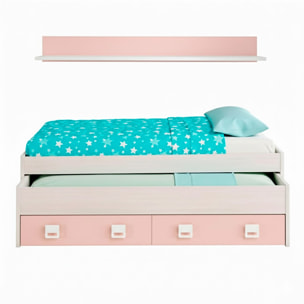 Letto Con Letto Estraibile 2 Cassetti E Mensola Letto Salvaspazio Contenitore Cameretta Bambini Ragazzi 65 x 199 x 96 Cm Bianco Alpi e Rosa