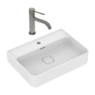 Strada II Lavabo 600x430 mm 1 trou + Swiss Aqua Technologies Aurum mitigeur lavabo sur pied, noir mat (T300001SAT271BGM)