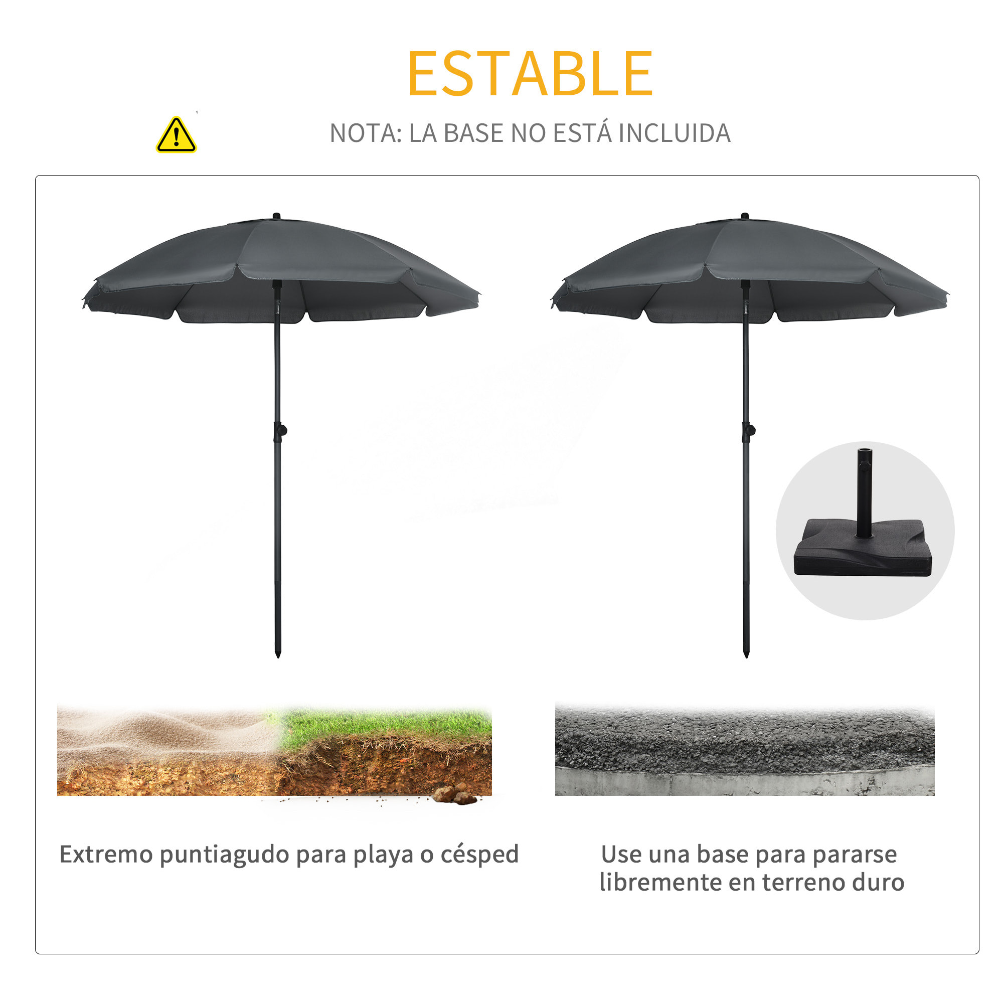 Sombrilla de Playa Grande Ø180 cm Sombrilla de Terraza Exterior con Ángulo Ajustable Protección UV50+ Impermeable Mástil de Ø32 mm Gris Oscuro