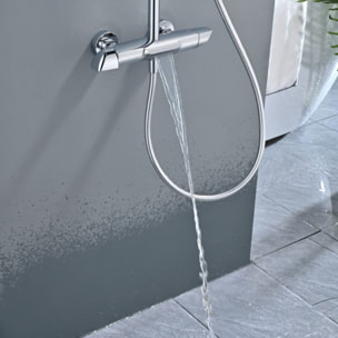 Ensemble bain/douche 3 jets avec mitigeur thermostatique de baignoire + douche de tête + douchette à main, chrome (SATSSTVK)