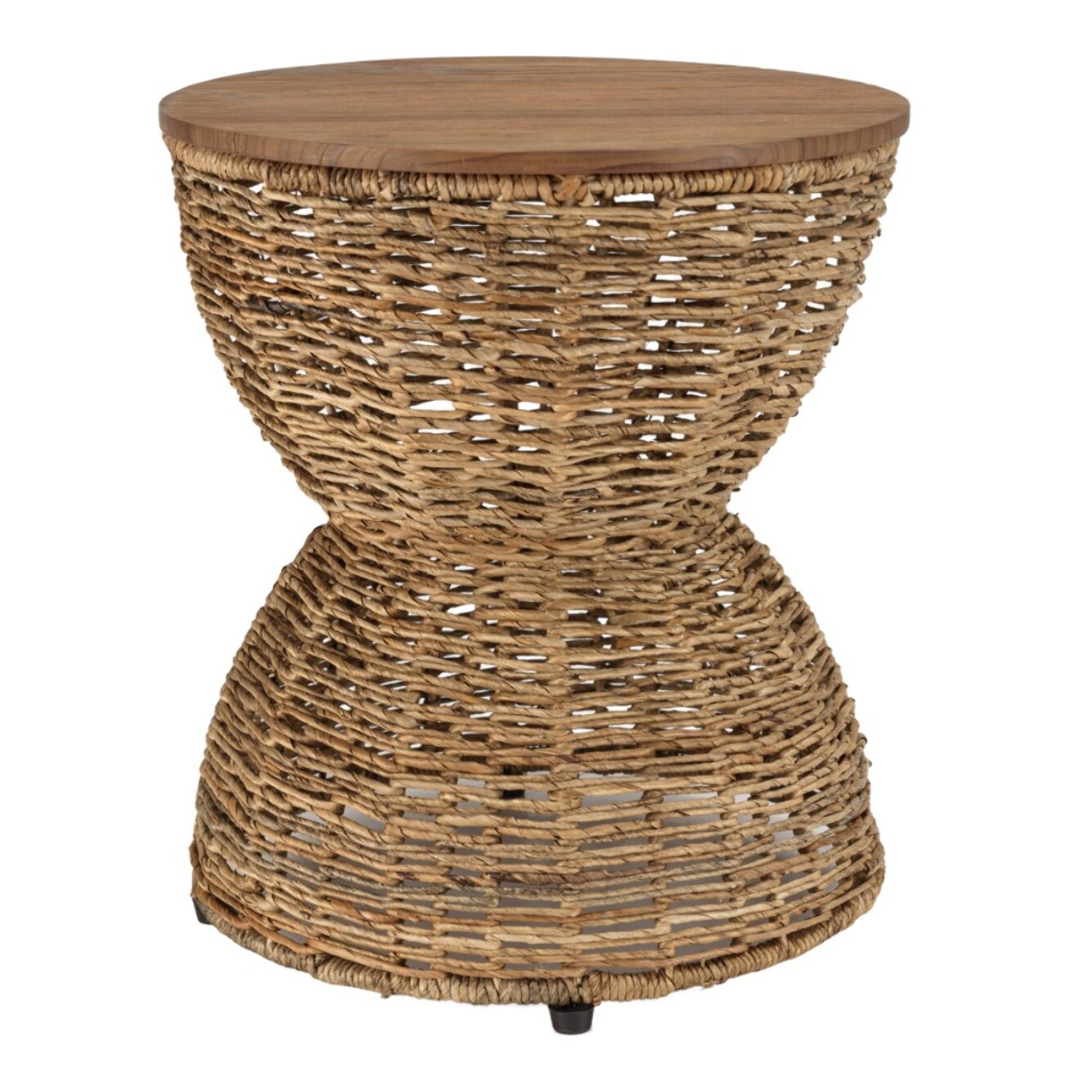 SIXTINE - Tabouret marron assise en bois de teck recyclé