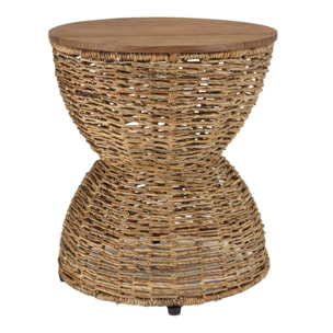 SIXTINE - Tabouret marron assise en bois de teck recyclé