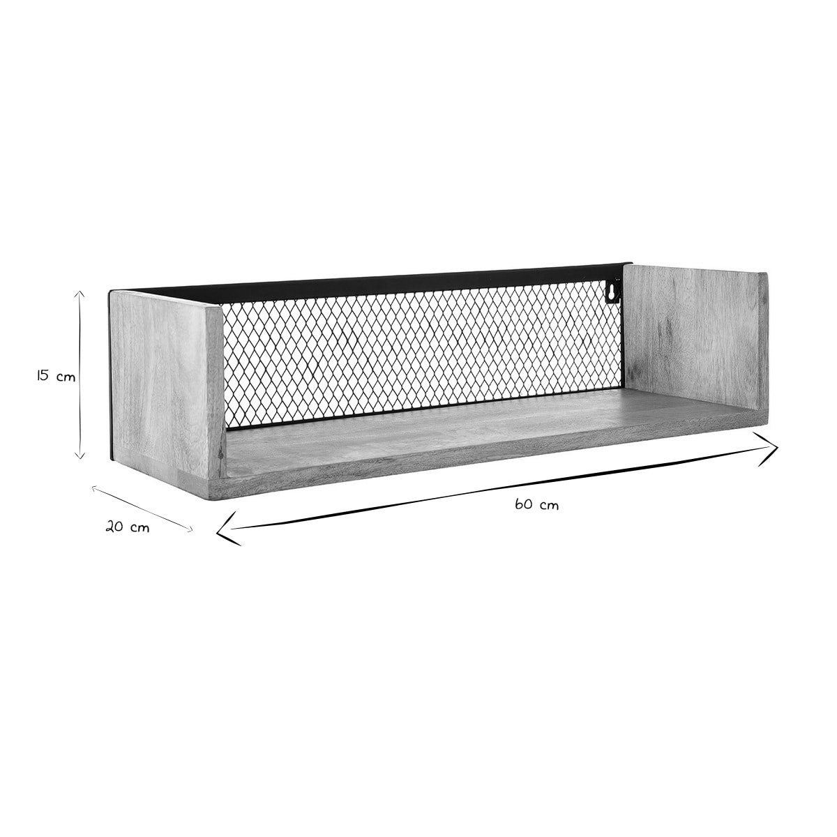 Étagère murale industrielle en bois manguier massif et métal noir L60 cm RACK