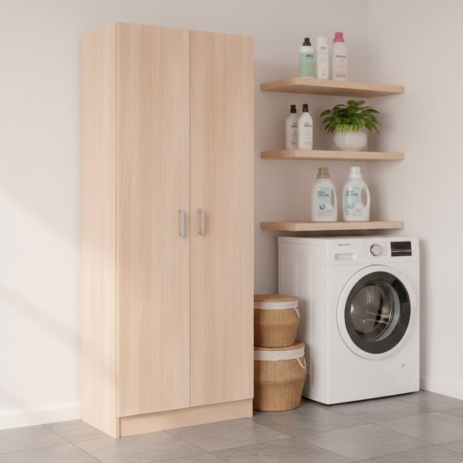 Armadio Multiuso A 2 Ante Armadietto Mobile Contenitore Salvaspazio Con Ripiani Regolabili Ingresso Camera Bagno e Lavanderia 180 x 73 x 37 Cm Rovere