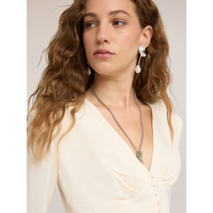 Motivi - Camicia in crêpe de chine con bottoni foderati - Bianco