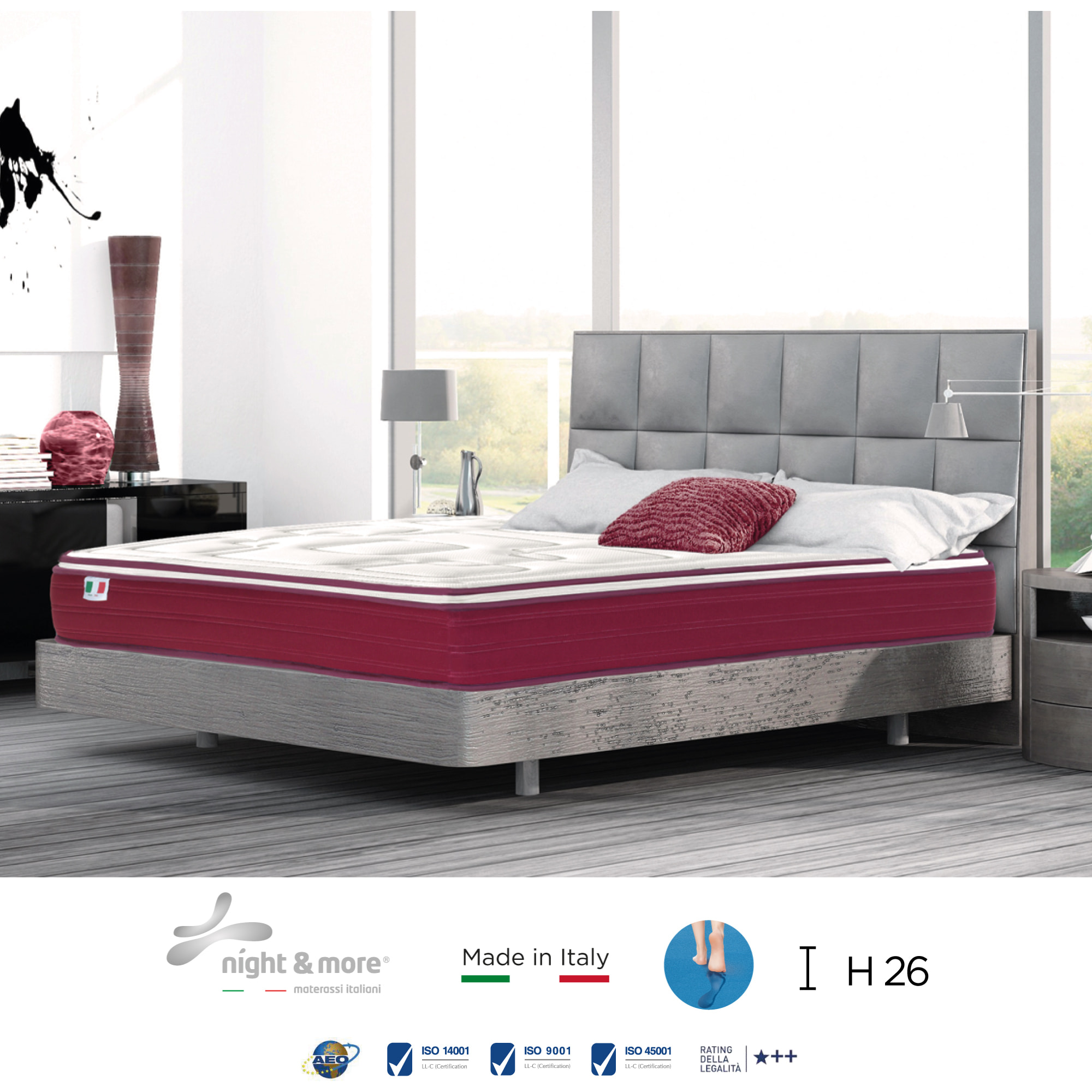 Materasso "Edith" a molle insacchettate e 2cm memory H26 cm 120x190