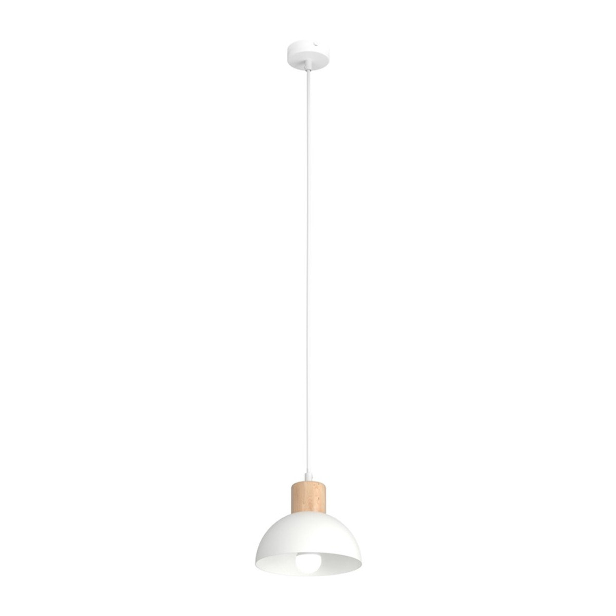 Lampada a sospensione Seco in acciaio bianco e legno