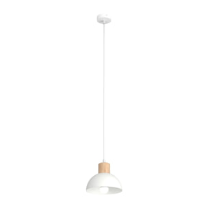 Lampada a sospensione Seco in acciaio bianco e legno