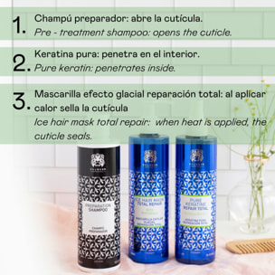 Valquer Pack cold keratin Champú preparador + Keratina + Ice Hair Mask Total Repair