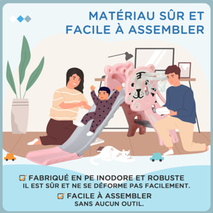 Toboggan enfant panier basket design tigre 18-36 mois usage intérieur - balle, pompe incluses - PE rose gris