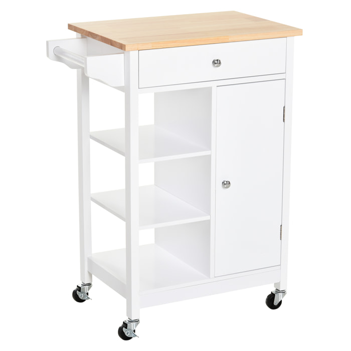 Carrito de Cocina con Cajón de Madera 66x39,5x86,5cm Blanco