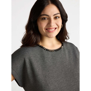 Fiorella Rubino - Vestito in punto Milano con ricamo - Grigio