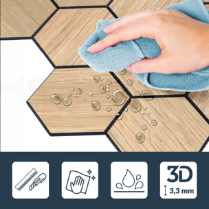 Crédence adhésive murale 3D  - Effet carrelage hexagonal 4 pièces - Naturel