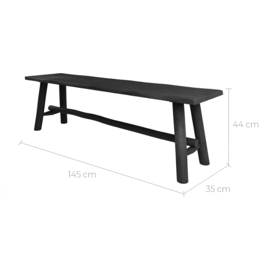 Banc noir en bois de manguier 145 cm - Toxis