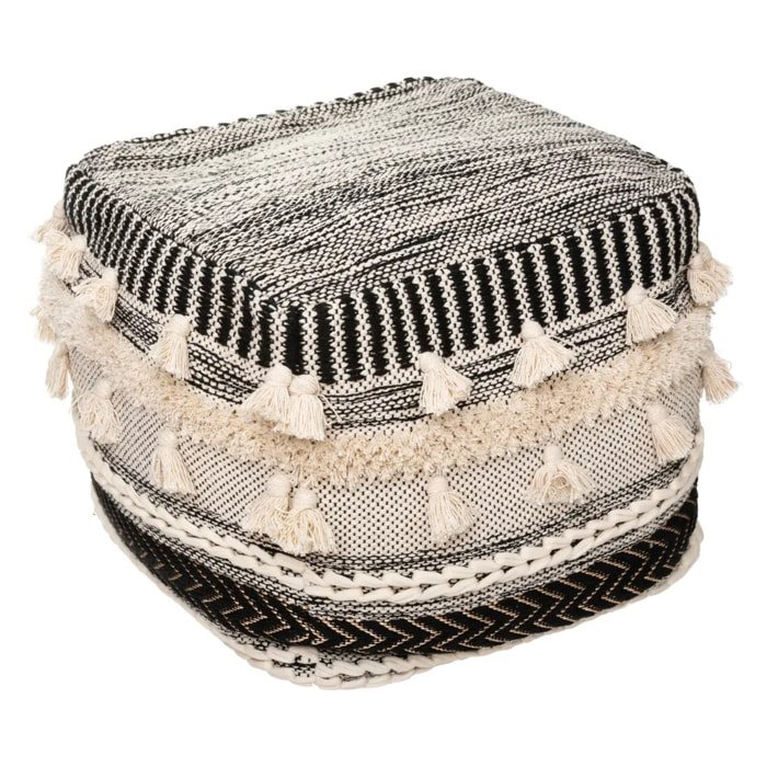 Pouf lurex noir et beige 45x45 cm