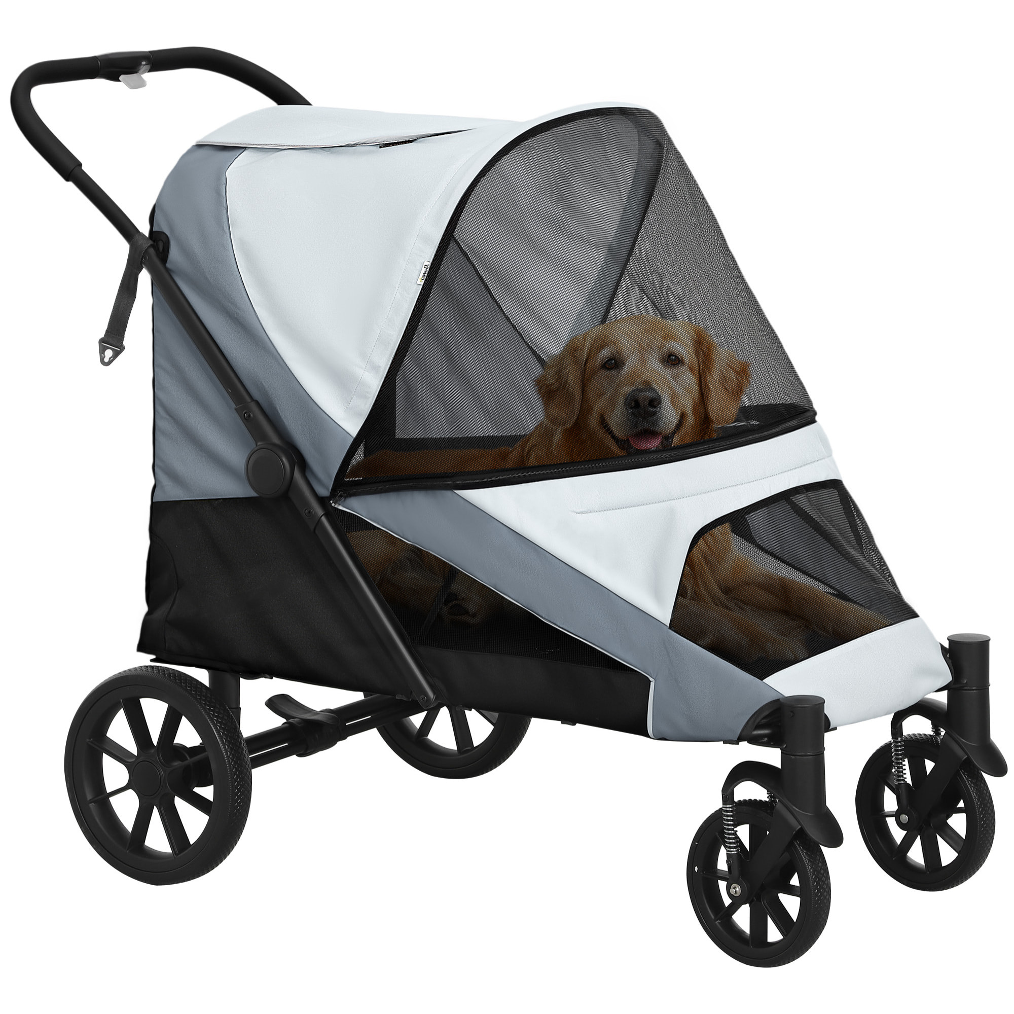 Carrito para Perros Plegable Cochecito para Perros Grandes hasta 30 kg con Ruedas Grandes Correas de Seguridad Marco Amortiguador Cojín Lavable 124x67x100 cm Gris