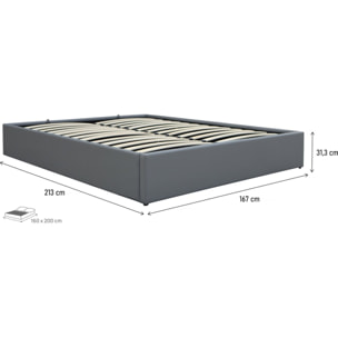 Lit double en PVC avec coffre "Ava" - 160 x 200 cm - Gris
