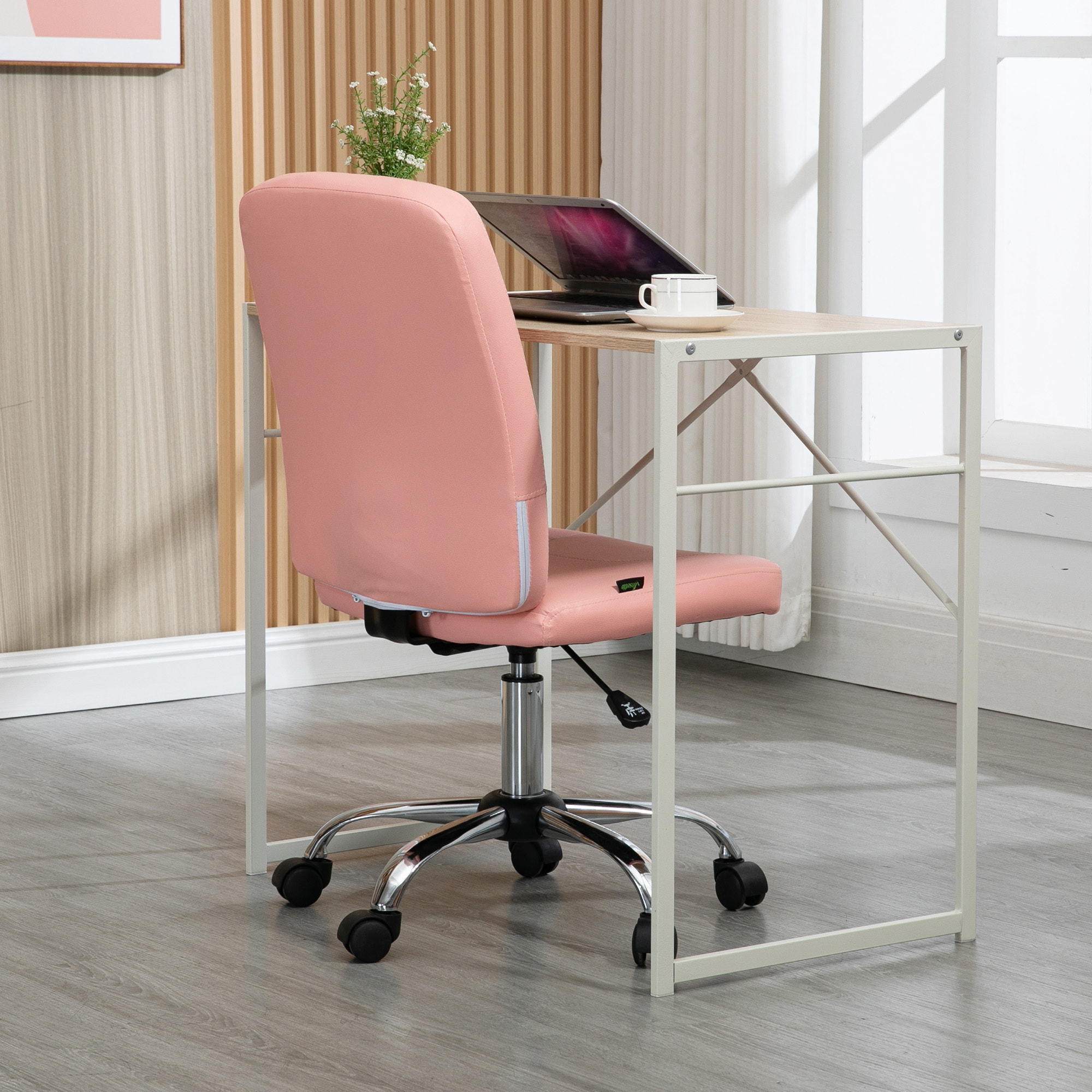 Silla de Oficina sin Brazos Silla de Escritorio Giratorio de Piel Sintética con Altura Ajustable Estilo Moderno Carga 120 kg 45x59x90-100 cm Rosa