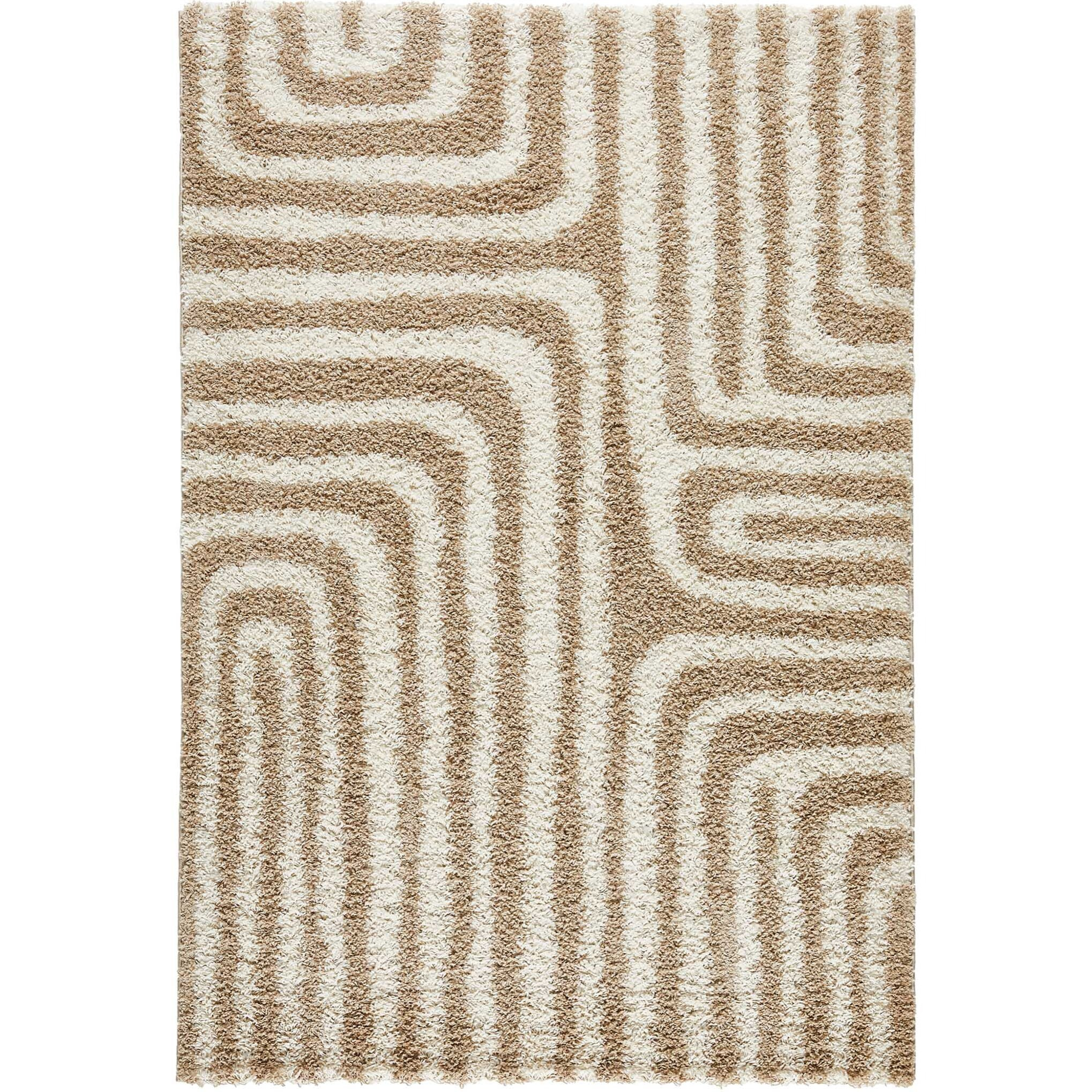 OLYMPE - Tapis shagy à poils long à motif géométrique - Beige