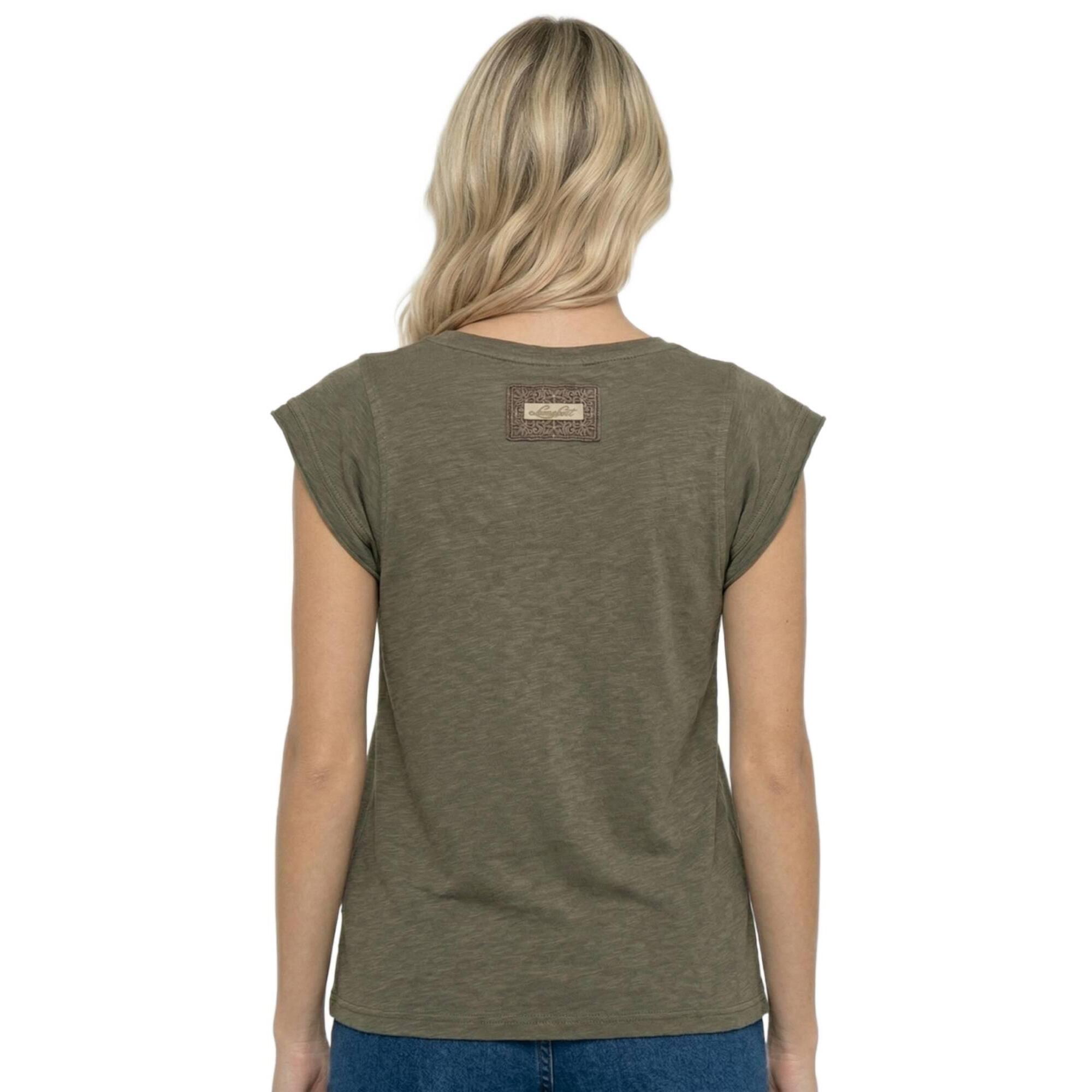 Camiseta de manga corta estilo safari urbano para mujer