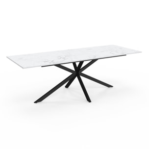 Table à manger extensible Spider 200-240cm effet marbre blanc et noir