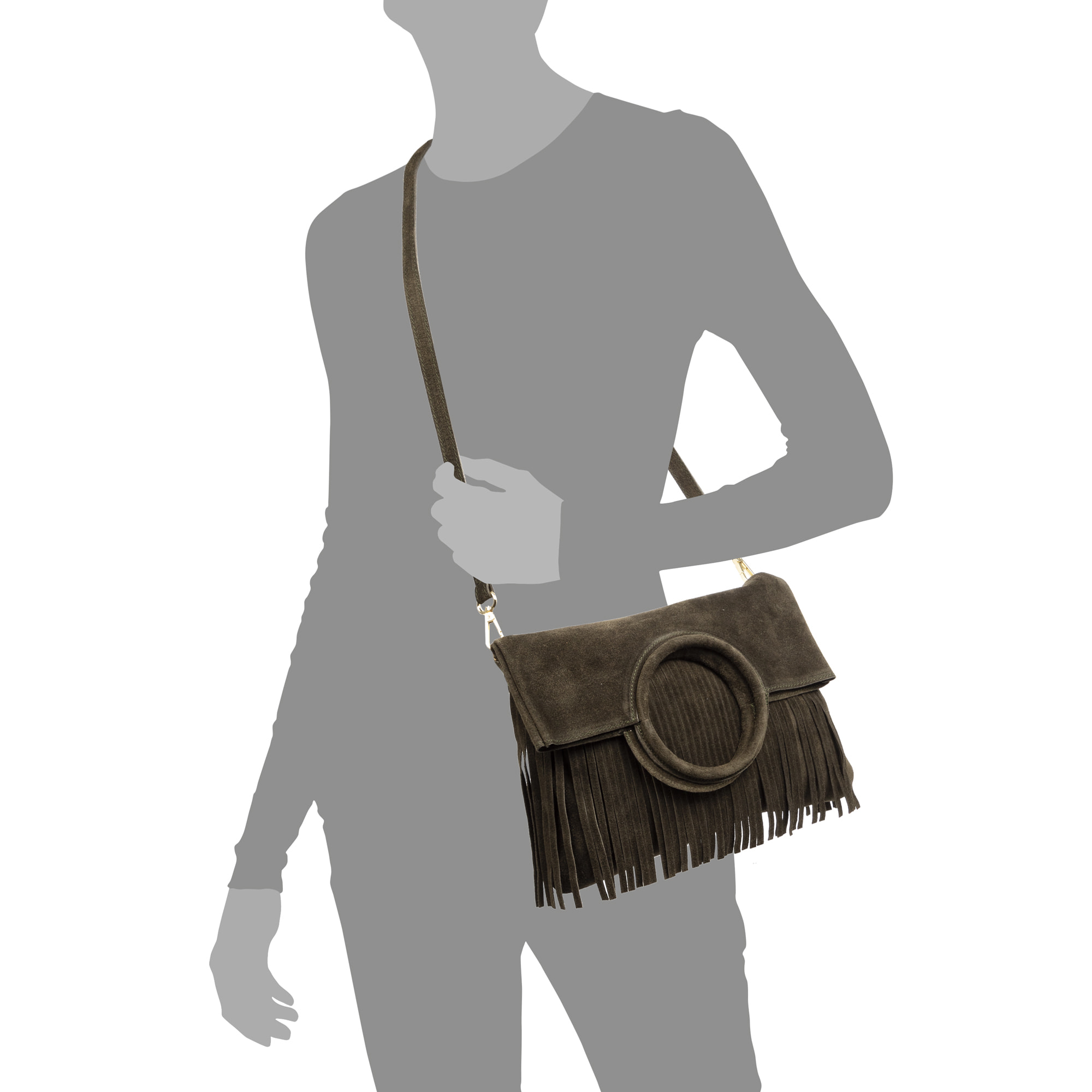 Amendolara borsa a tracolla donna. Pelle vera Camoscio.