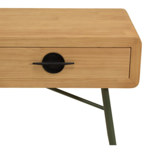 HELENA - Console 2 tiroirs en pin couleur naturelle et pieds métal vert