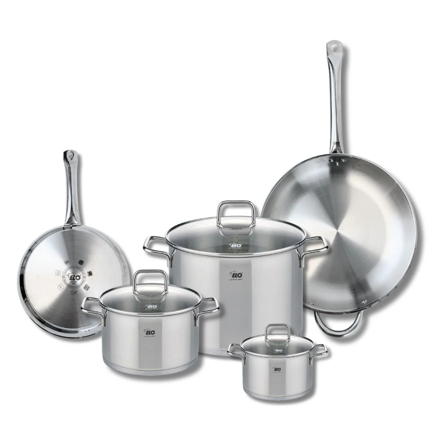 Ensemble de 2 Poêles de cuisson 24 et 32 cm et 3 faitouts 14, 20 et 26 cm Elo Profi Citrin