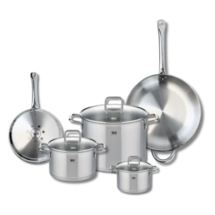 Ensemble de 2 Poêles de cuisson 24 et 32 cm et 3 faitouts 14, 20 et 26 cm Elo Profi Citrin