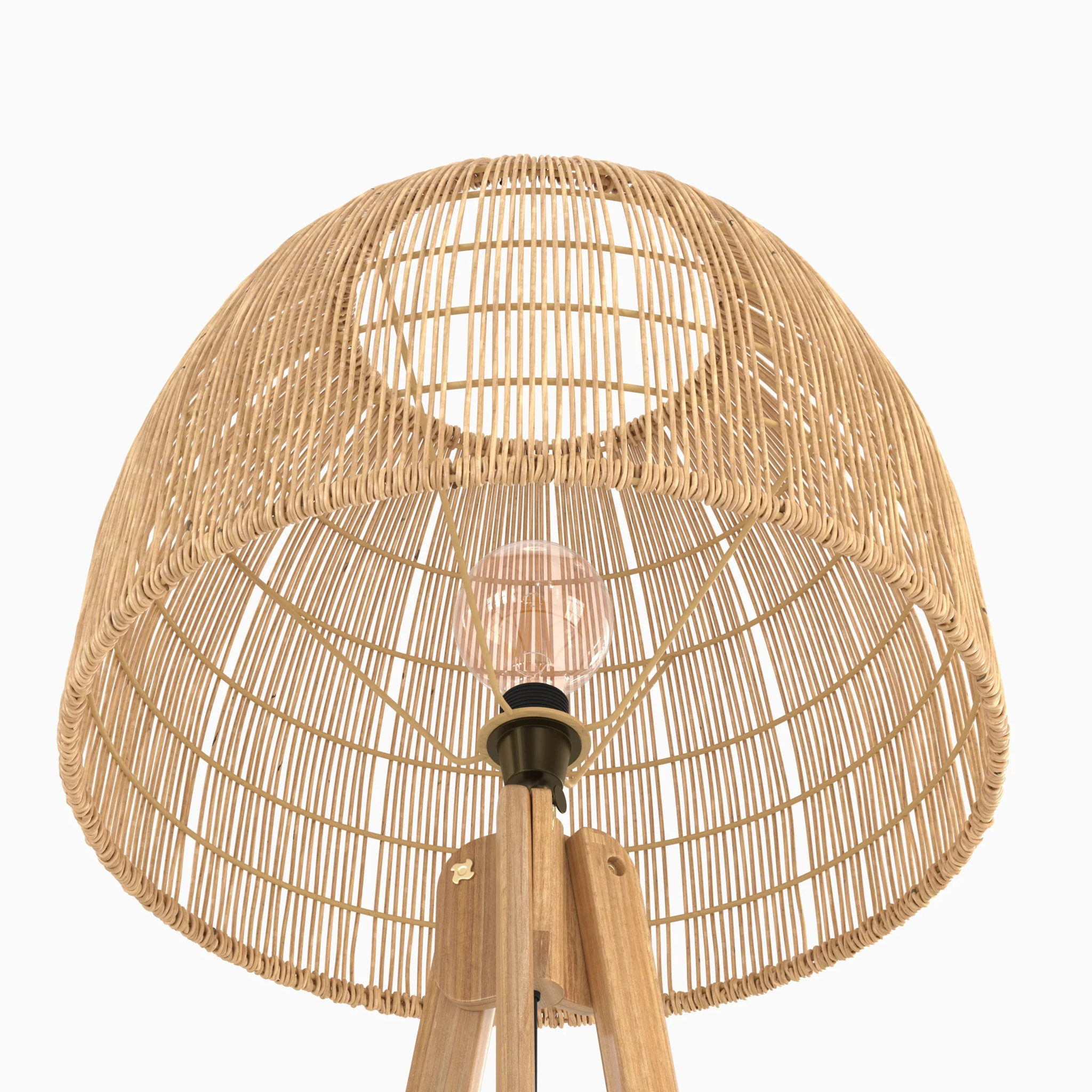 Lampadaire trépied en rotin et bois de teck massif - Corte