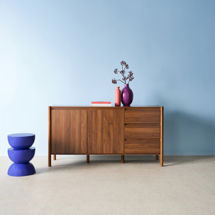 Buffet décor bois 2 portes 3 tiroirs 150cm HARMONY