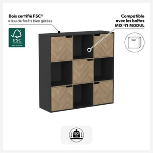 Étagère "Mix'n'door" 9 cases effet bois et noir 100,5x32cm
