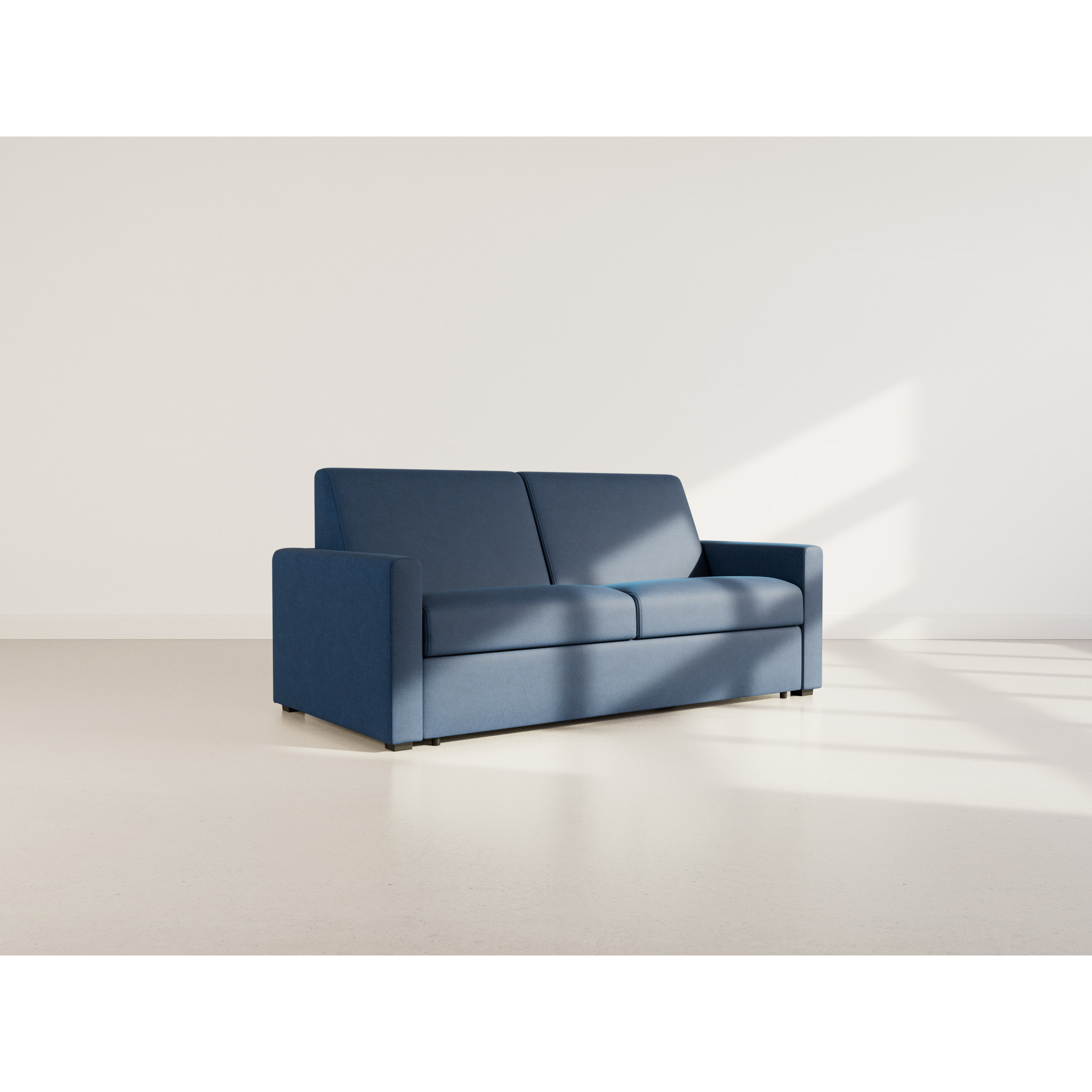 Julia - canapé lit 3 places convertible express couchage quotidien 140 cm matelas 14 cm en tissu - Bleu marine