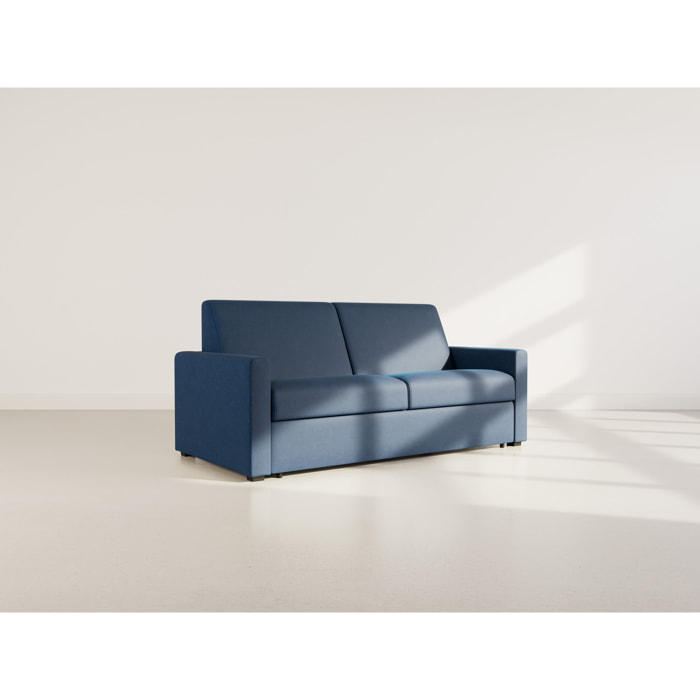 Julia - canapé lit 3 places convertible express couchage quotidien 140 cm matelas 14 cm en tissu - Bleu marine