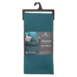 Drap-housse "Carina" en coton bleu canard 90x190cm