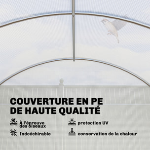 Serre tunnel de jardin 18 m² porte 12 fenêtres enroulables acier PE blanc