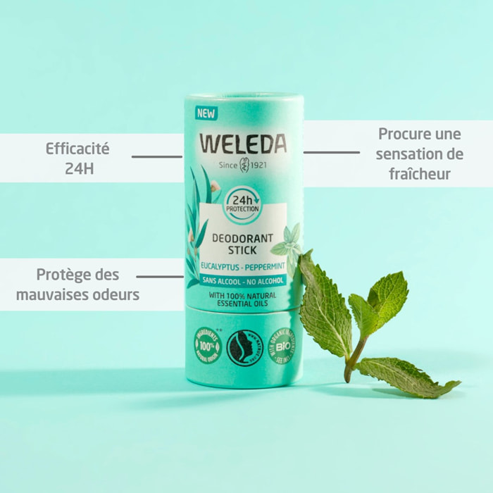 WELEDA - Duo Deodorant stick Eucalyptus Peppermint - Efficacité 24H - Vegan* - Certifié Natrue** - Stick 2x50 g