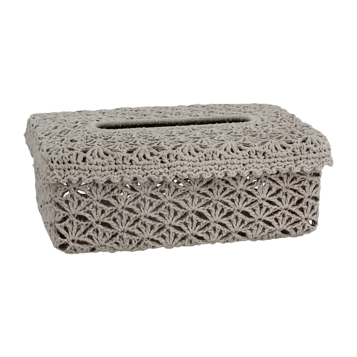 BOITE A MOUCHOIRS RIGIDE TISSE MAIN AU CROCHET MASTIC 26X16X9CM LEA