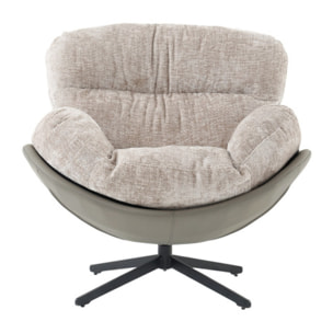 Fauteuil rotatif 360° tissu doux avec simili et pieds métal - DOUDOU