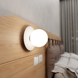 Lampada da parete Minerva in acciaio e vetro bianco