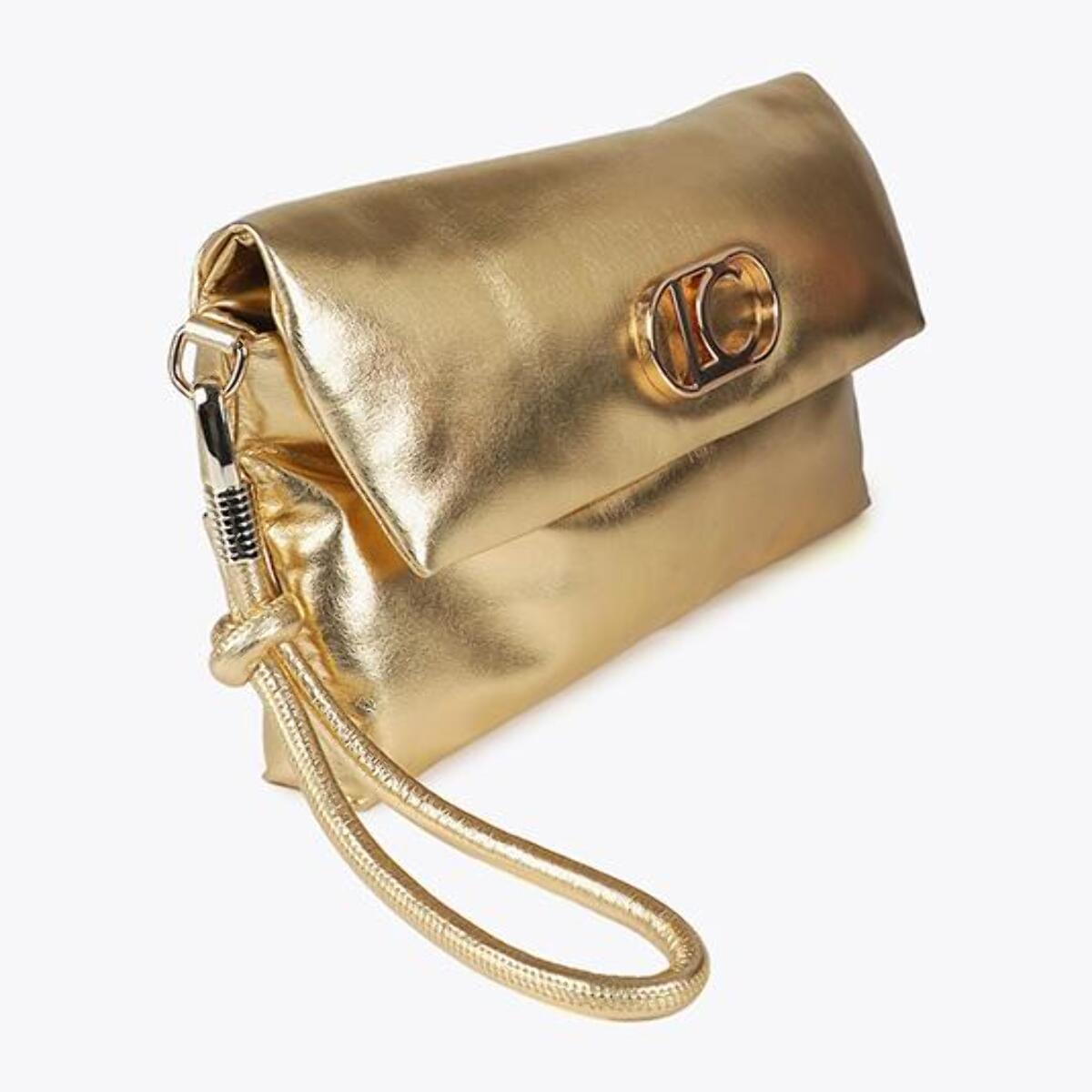 Pochette trapuntata effetto metallico con logo LC ovale