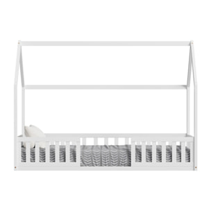 Lit Cabane Nid enchanté 90 x 190 cm, Blanc, Bois de Pin naturel, Barrières latérales de sécurité, Favorise l'imagination