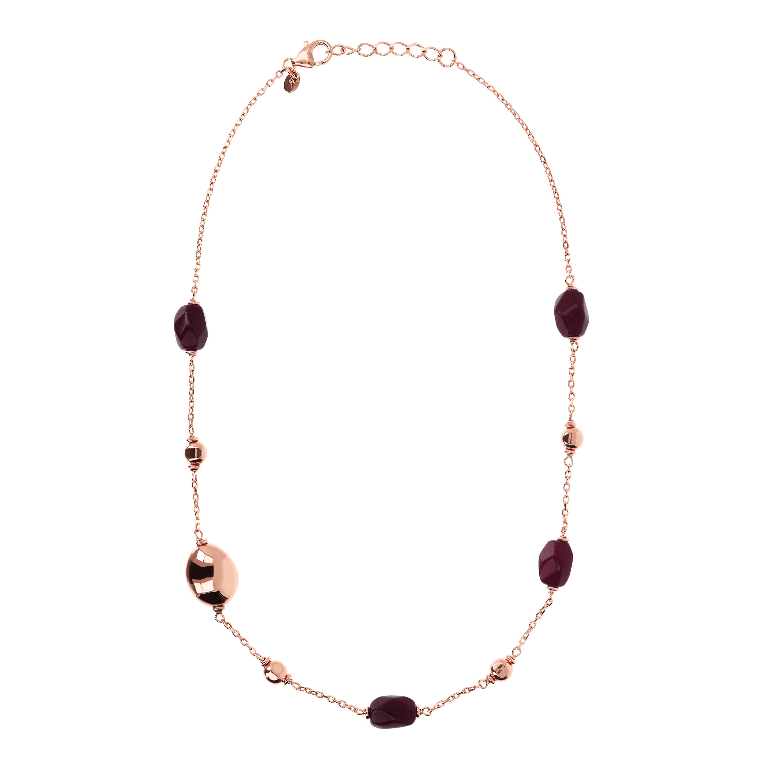 Collana Catena Rolo con Bead in Argento 925 placcato Oro 18kt e Pietra Naturale Sfaccettata Quarzo Viola