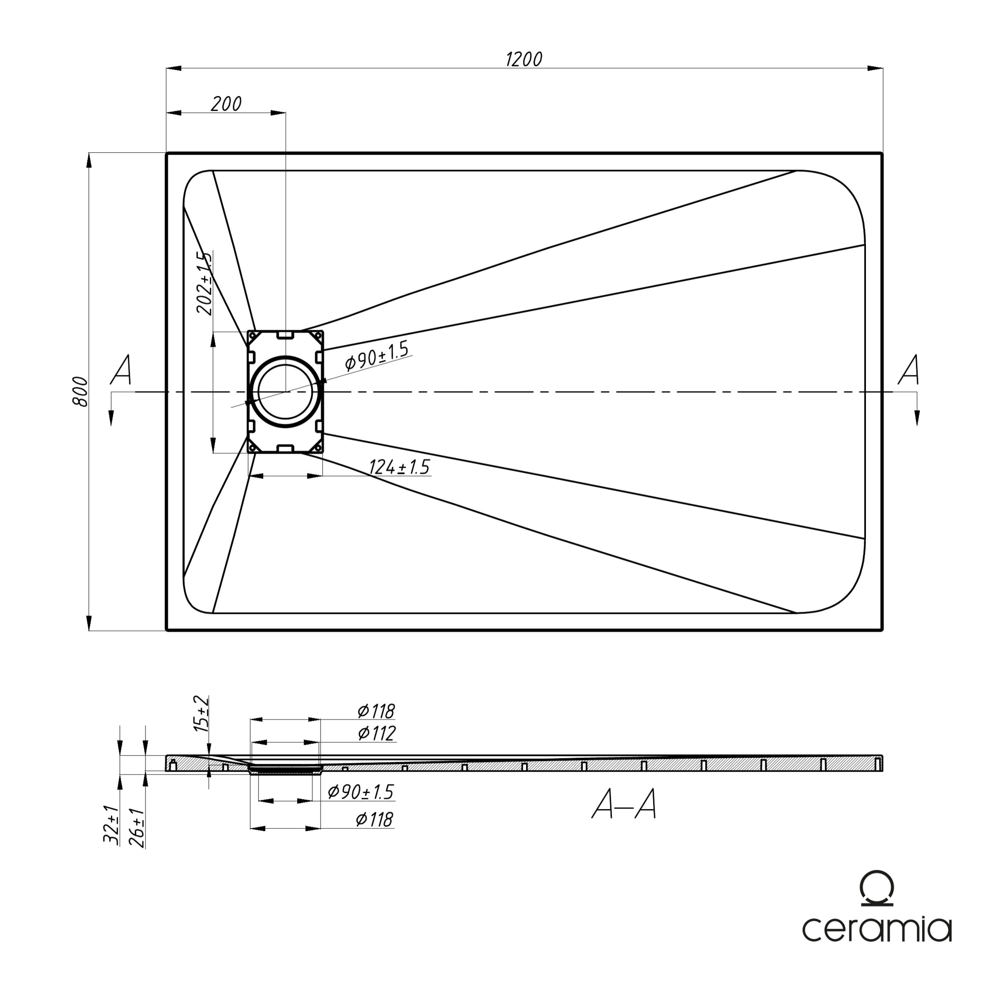 Essential 120x80 cm receveur de douche rectangulaire à poser SMC avec surface effet pierre, blanc (CERAES12080W)