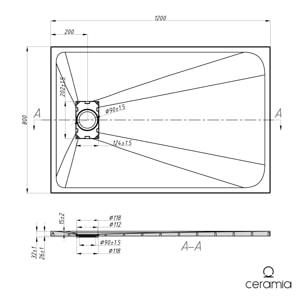 Essential 120x80 cm receveur de douche rectangulaire à poser SMC avec surface effet pierre, blanc (CERAES12080W)