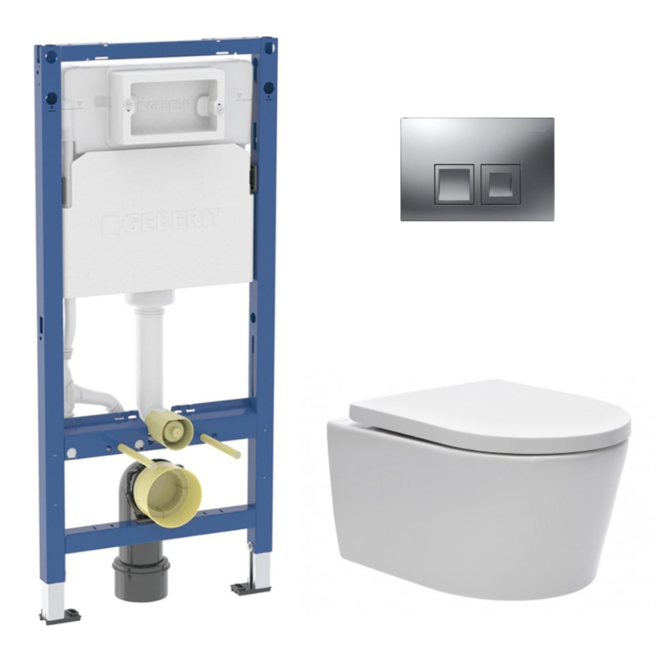 Duofix pack WC bâti + WC suspendu sans bride Swiss Aqua Technologies avec abattant SoftClose + plaque (GEBSTBRWR05MAN-FR)