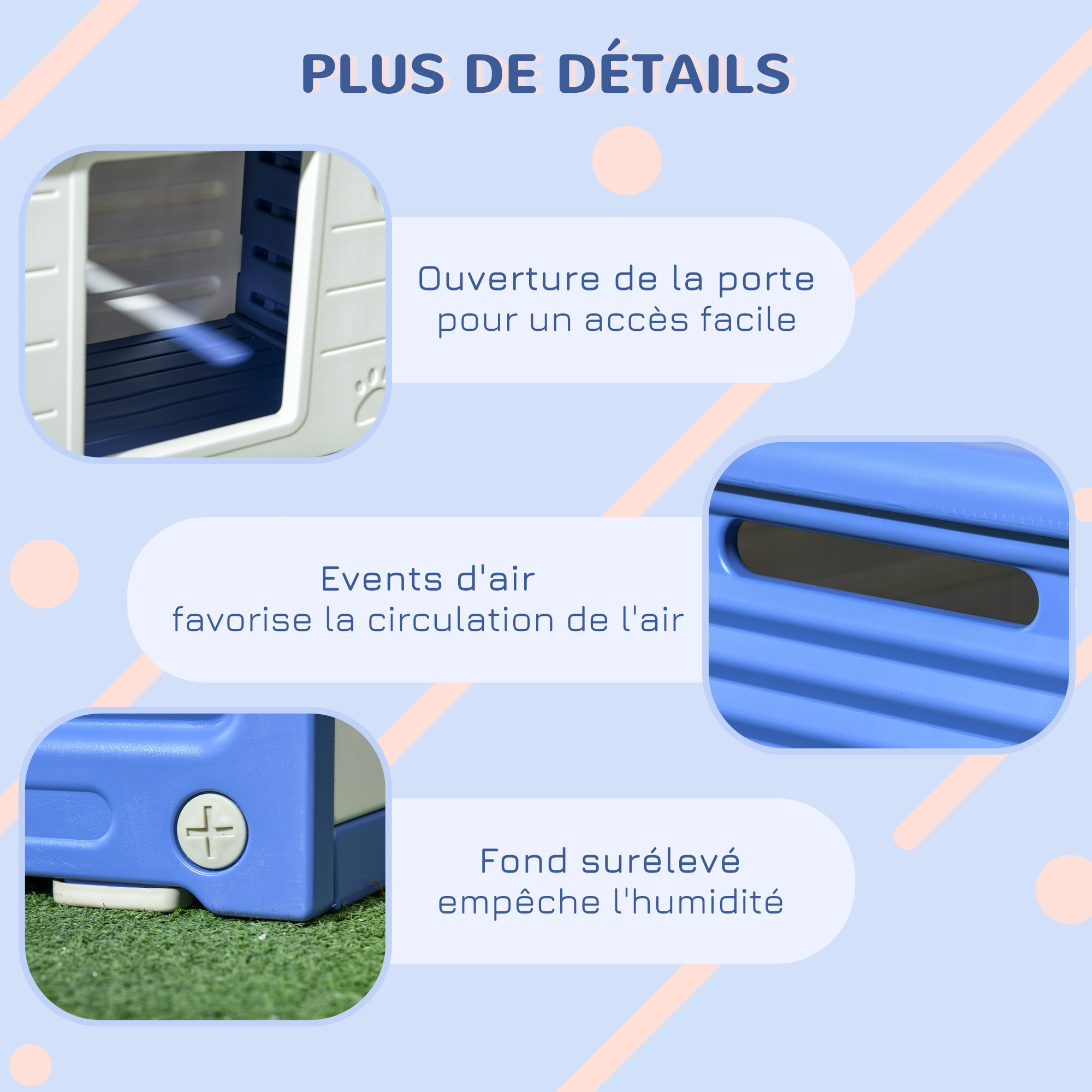 Niche pour chien design - dim. 60L x 42l x 40Hcm - PE bleu blanc