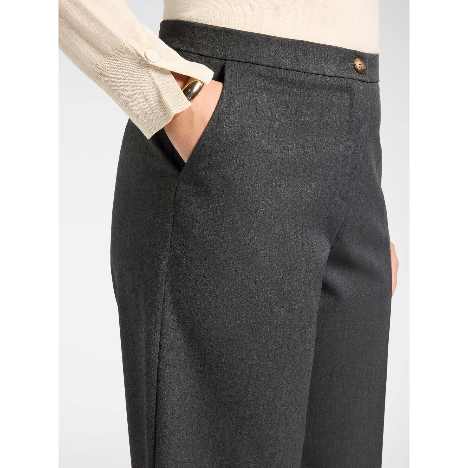 Elena Mirò - Pantaloni cropped palazzo in flanella - Grigio